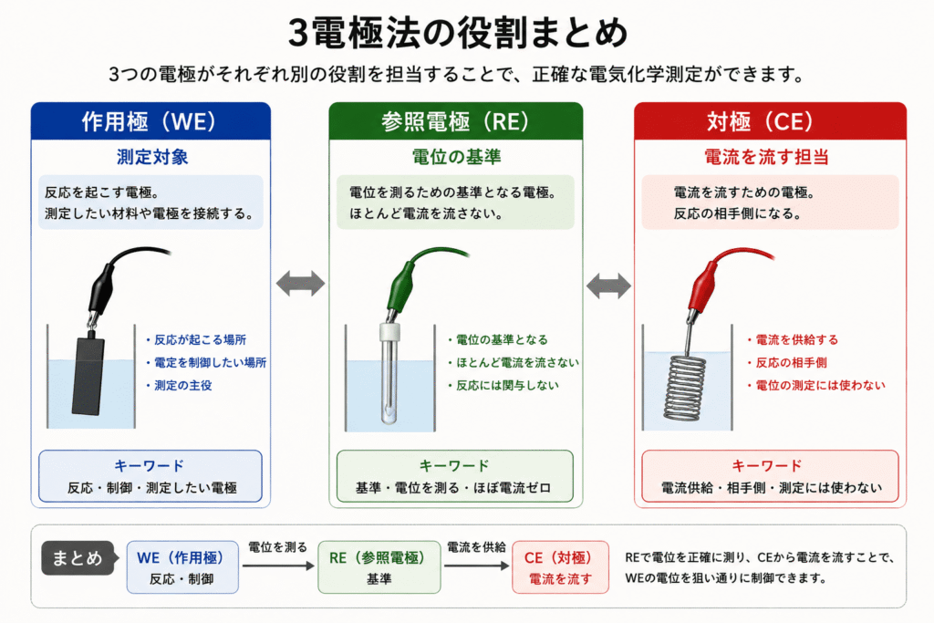 3電極法とは?WE・RE・CEの役割を初心者向けに解説 | 理系大学生の生活ログ